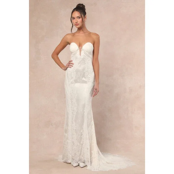 chinese dress ladies Cowl Back Strapless Mermaid Maxi Dress in White – Modsele main image 0